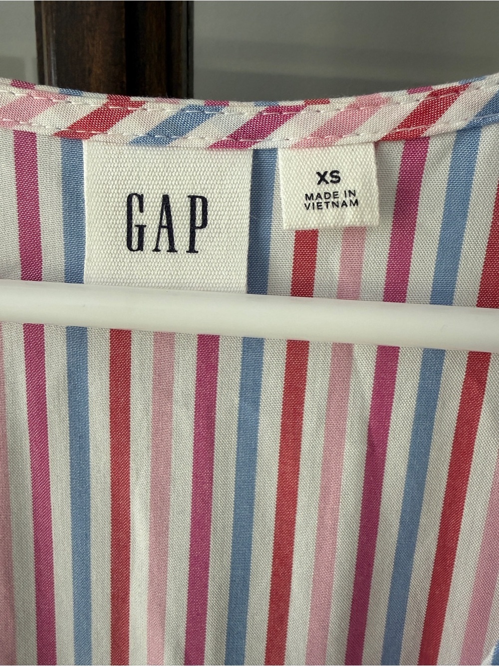 GAP Pink Multi-Stripe V-Neck Tie-Waist Mini Dress - Picture 2 of 7